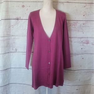 Eileen Fisher Merino Wool Button Front Long Cardigan Size Small